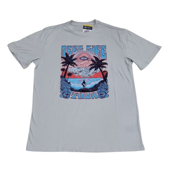 Reel Life Men's Short Sleeve Relaxed Fit Graphic Tee - Light Grey - Picture 1 of 2